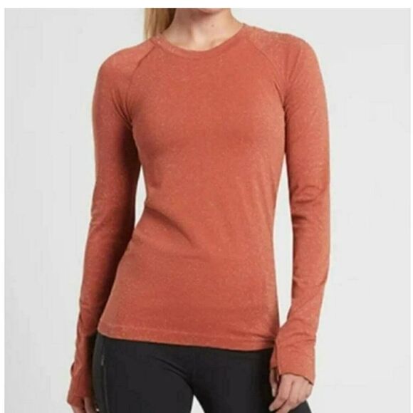 Athleta nwt Momentum Seamless Long Sleeve Top Size Small Orange Shimmer - Picture 1 of 9